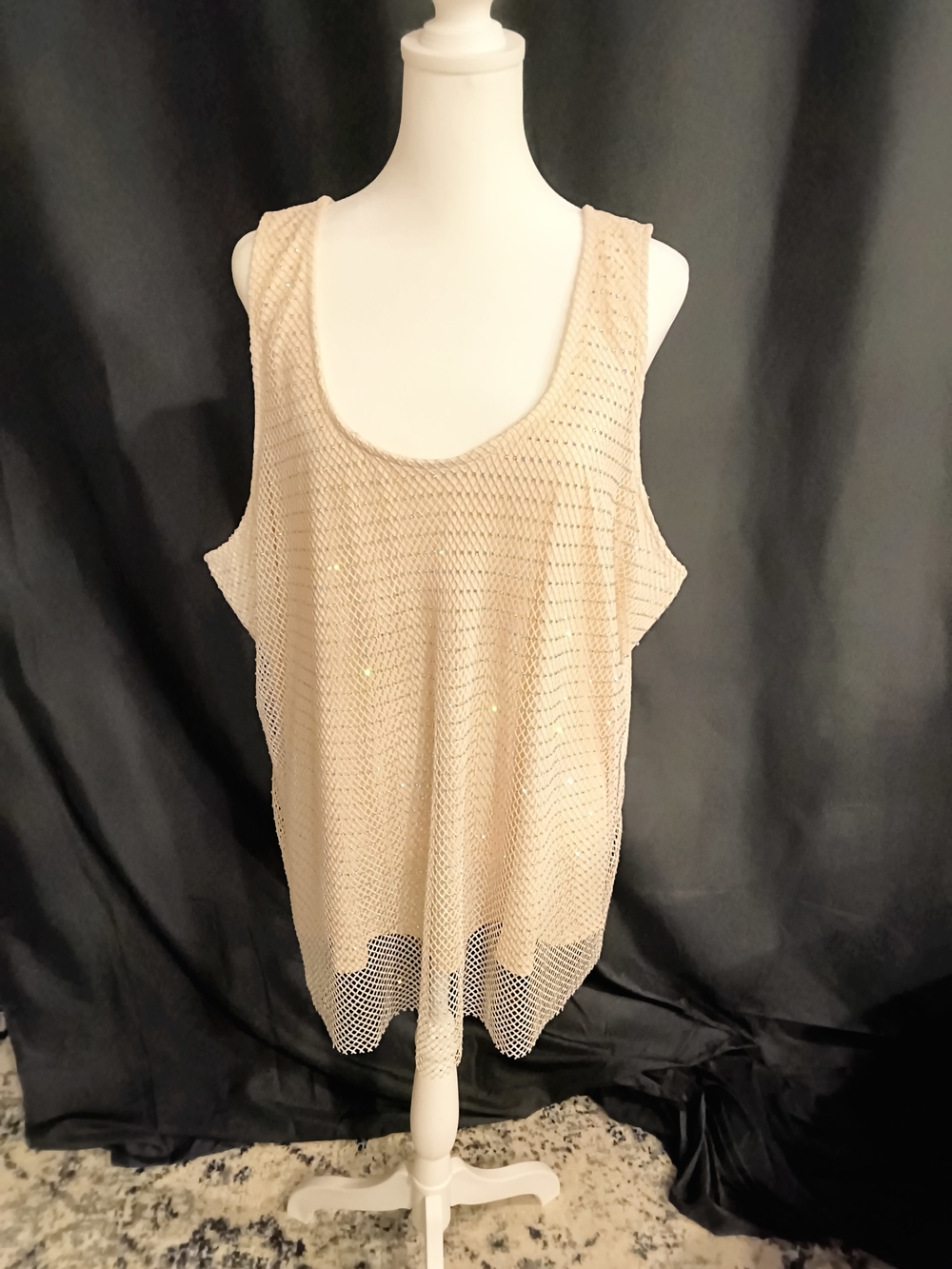 Maurices Open-Knit Fully Lined Sleeveless Tank Top in Beige